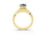 Yellow gold Princess Cut Aquamarine  Halo Twist Band Solitaire Prong Setting Ring_27
