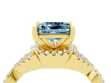 Yellow gold Princess Cut Aquamarine  Halo Twist Band Solitaire Prong Setting Ring_28