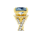Yellow gold Princess Cut Aquamarine  Halo Twist Band Solitaire Prong Setting Ring_29