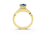Yellow gold Princess Cut Aquamarine Halo Twist Band Solitaire Prong Setting Ring_3