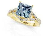 Yellow gold Princess Cut Aquamarine  Halo Twist Band Solitaire Prong Setting Ring_43