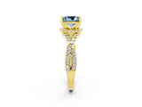 Yellow gold Princess Cut Aquamarine  Halo Twist Band Solitaire Prong Setting Ring_44