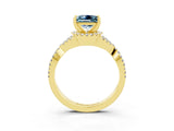 Yellow gold Princess Cut Aquamarine  Halo Twist Band Solitaire Prong Setting Ring_45