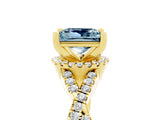 Yellow gold Princess Cut Aquamarine  Halo Twist Band Solitaire Prong Setting Ring_47