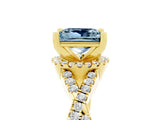 Yellow gold Princess Cut Aquamarine Halo Twist Band Solitaire Prong Setting Ring_5