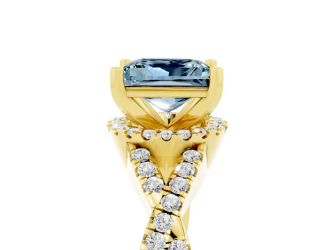 Yellow gold Princess Cut Aquamarine Halo Twist Band Solitaire Prong Setting Ring_5
