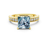 Yellow gold Princess Cut Aquamarine Milgrain Pavé Engagement Ring with Four-Prong Setting_12