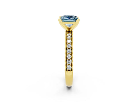 Yellow gold Princess Cut Aquamarine Milgrain Pavé Engagement Ring with Four-Prong Setting_14