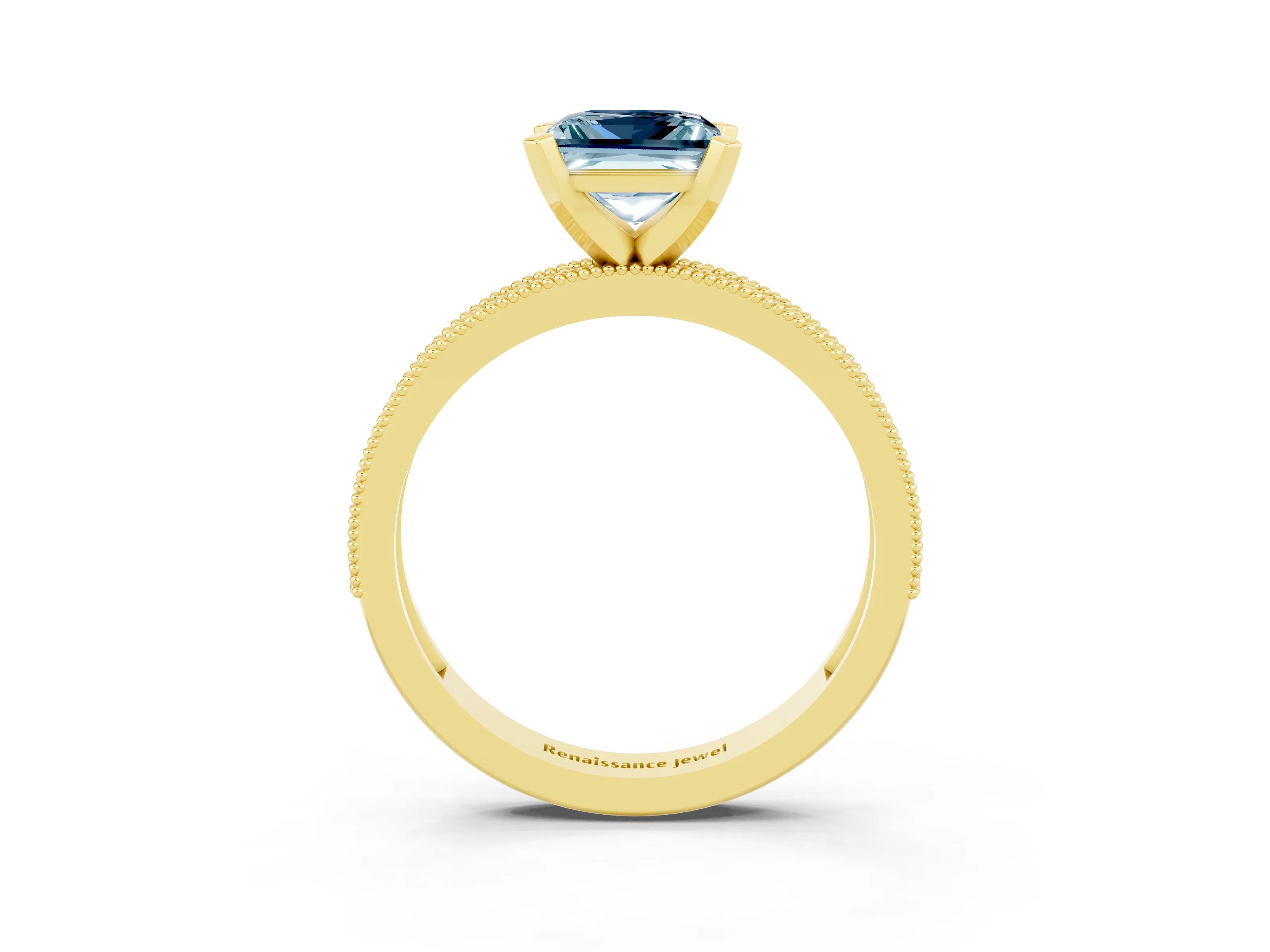Yellow gold Princess Cut Aquamarine Milgrain Pavé Engagement Ring with Four-Prong Setting_15