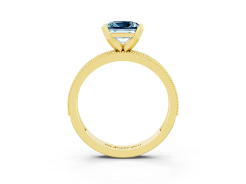 Yellow gold Princess Cut Aquamarine Milgrain Pavé Engagement Ring with Four-Prong Setting_15