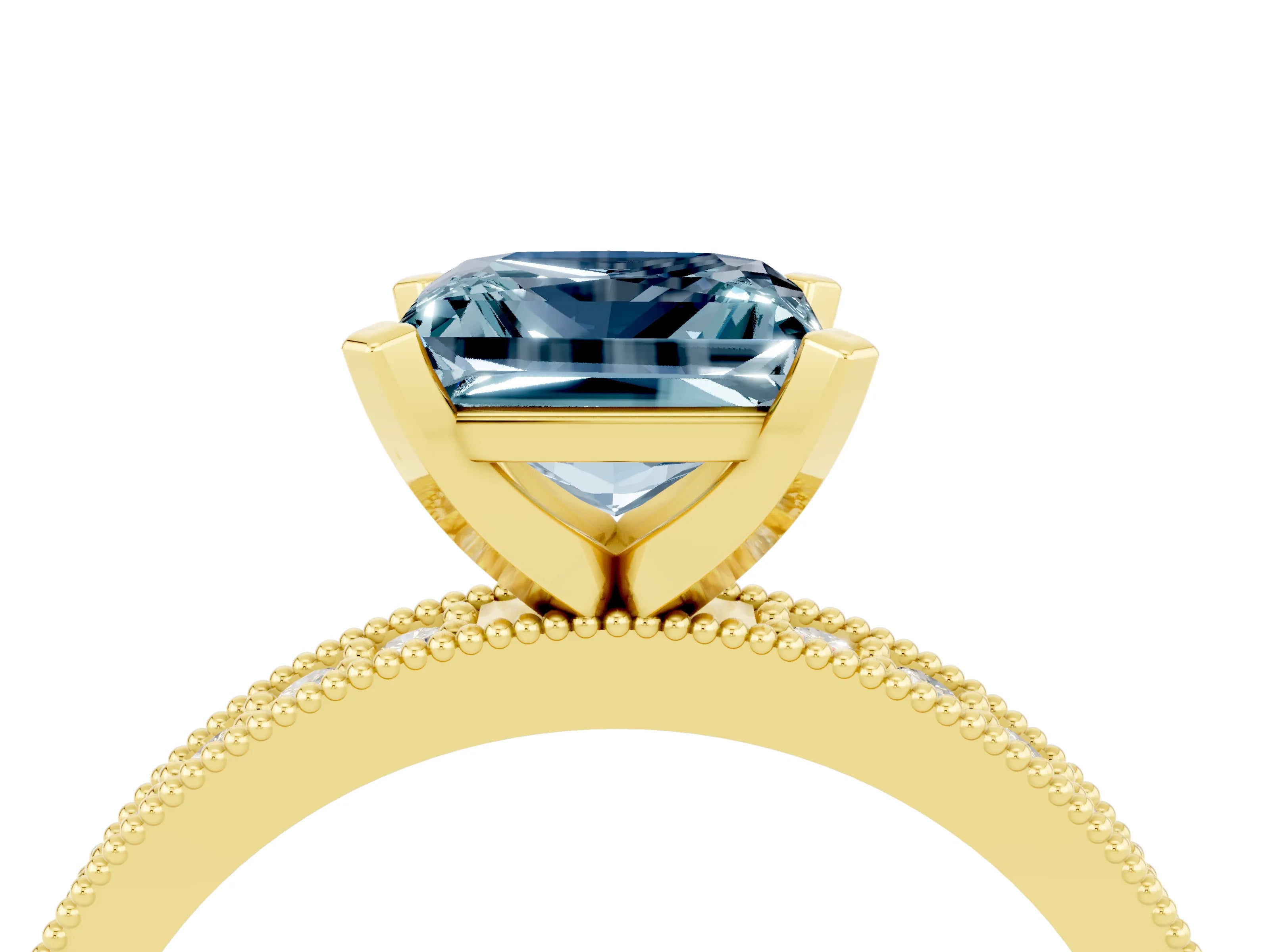 Yellow gold Princess Cut Aquamarine Milgrain Pavé Engagement Ring with Four-Prong Setting_16