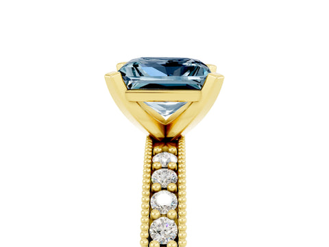 Yellow gold Princess Cut Aquamarine Milgrain Pavé Engagement Ring with Four-Prong Setting_17