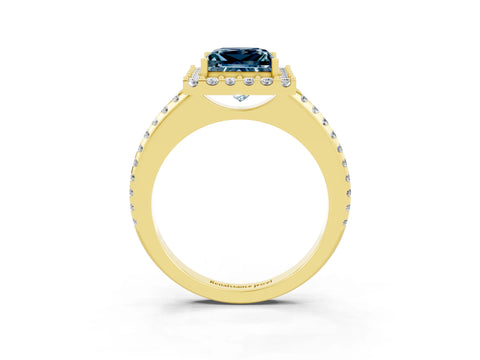 Yellow gold Princess Cut Aquamarine Pavé Halo Ring with Four-Prong Setting_15