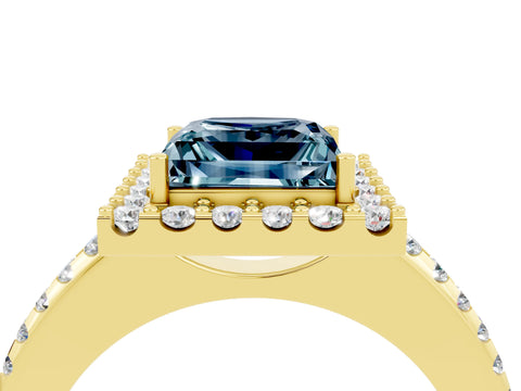 Yellow gold Princess Cut Aquamarine Pavé Halo Ring with Four-Prong Setting_16
