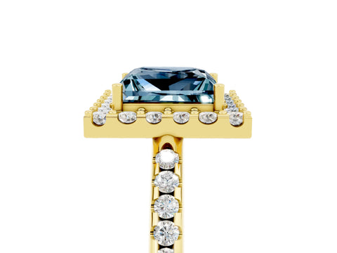 Yellow gold Princess Cut Aquamarine Pavé Halo Ring with Four-Prong Setting_17