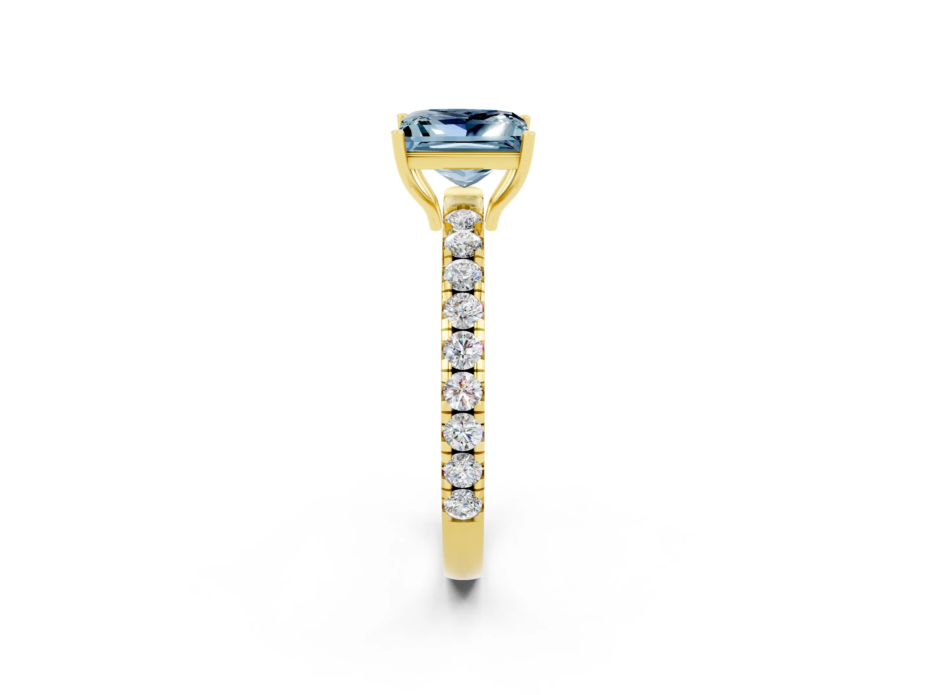 Yellow gold Princess Cut Aquamarine Pavé Solitaire Engagement Ring with Four-Prong Setting_14