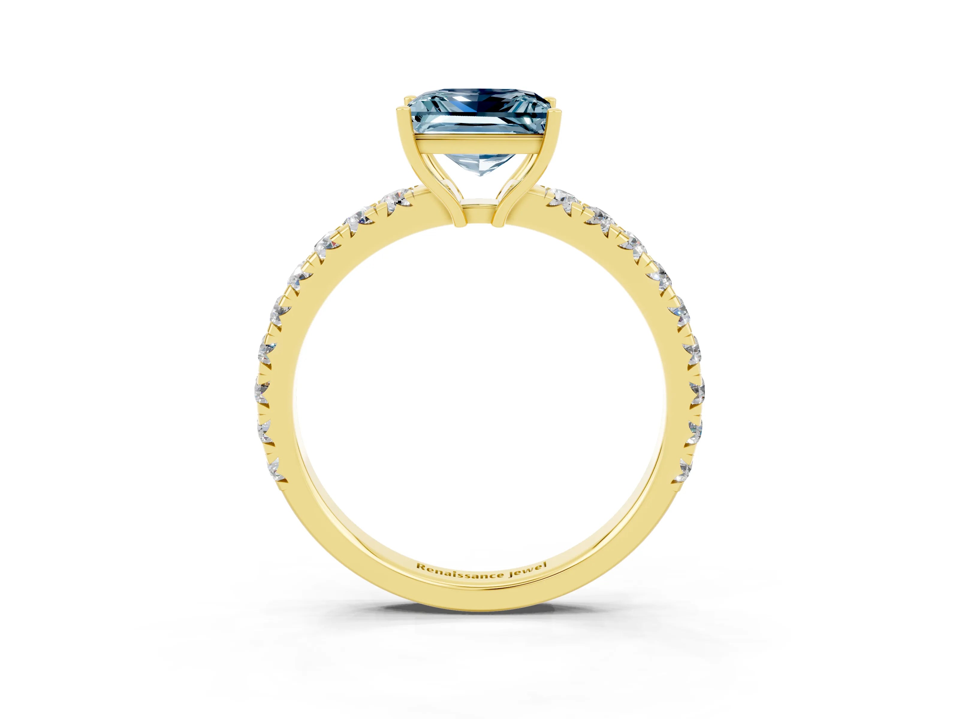 Yellow gold Princess Cut Aquamarine Pavé Solitaire Engagement Ring with Four-Prong Setting_15