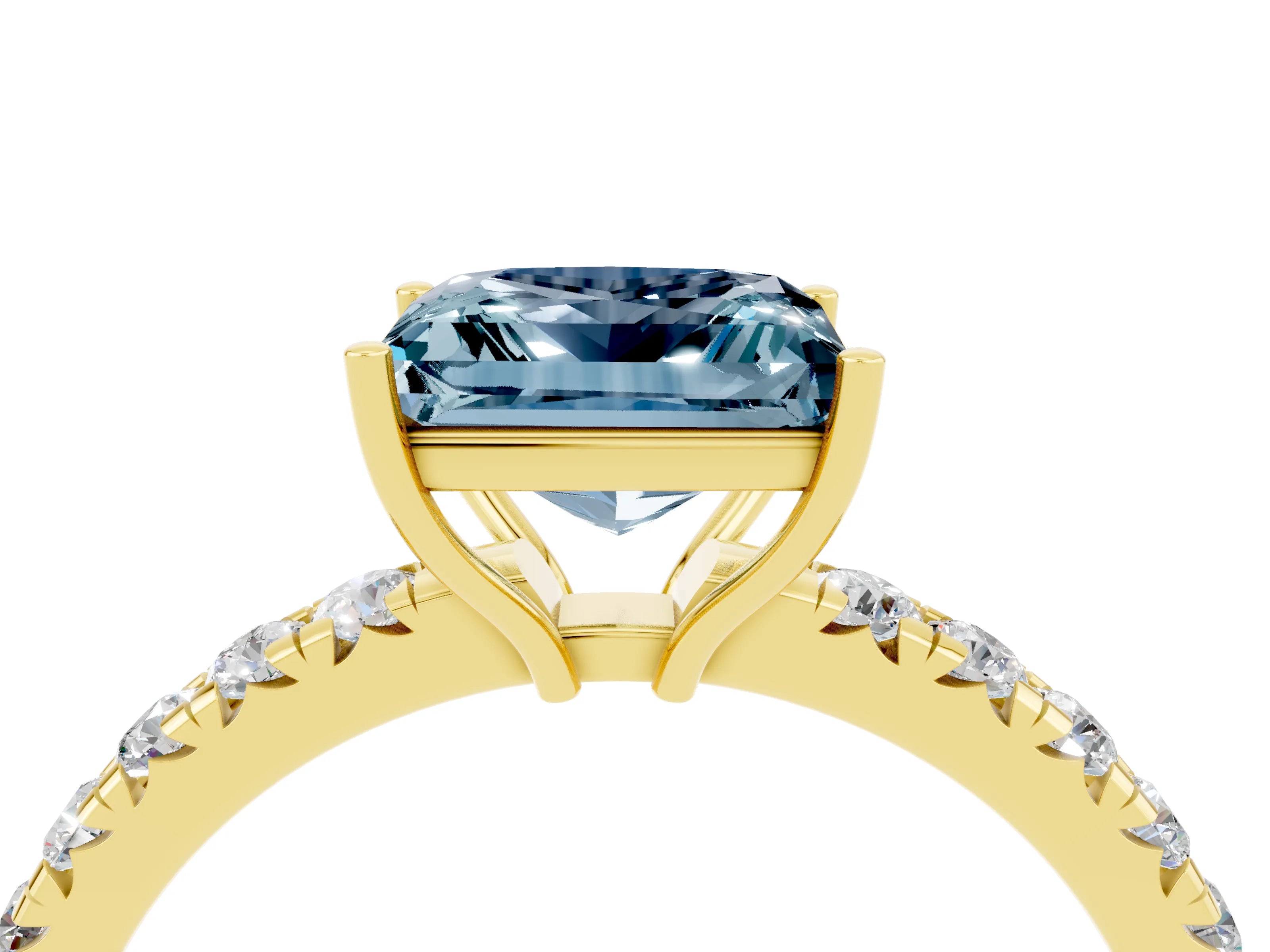 Yellow gold Princess Cut Aquamarine Pavé Solitaire Engagement Ring with Four-Prong Setting_16