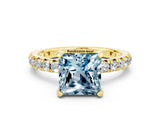 Yellow gold Princess Cut Aquamarine Pavé Solitaire Ring with Round Band and Prong Setting_24
