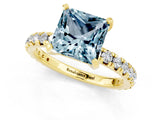Yellow gold Princess Cut Aquamarine Pavé Solitaire Ring with Round Band and Prong Setting_25
