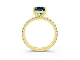 Yellow gold Princess Cut Aquamarine Pavé Solitaire Ring with Round Band and Prong Setting_27