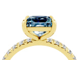 Yellow gold Princess Cut Aquamarine Pavé Solitaire Ring with Round Band and Prong Setting_28