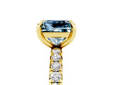 Yellow gold Princess Cut Aquamarine Pavé Solitaire Ring with Round Band and Prong Setting_29
