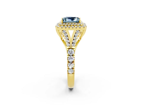 Yellow gold Princess Cut Aquamarine Pavé Split Shank Double Halo Engagement Ring_2