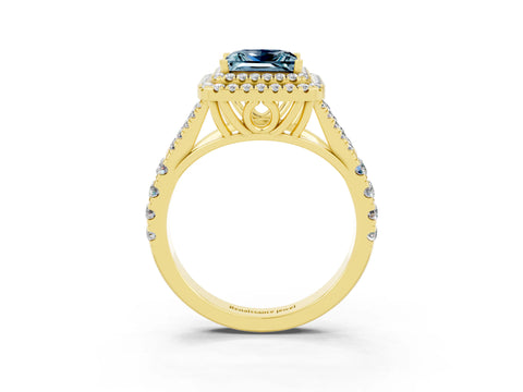Yellow gold Princess Cut Aquamarine Pavé Split Shank Double Halo Engagement Ring_3