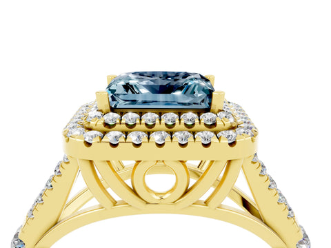 Yellow gold Princess Cut Aquamarine Pavé Split Shank Double Halo Engagement Ring_4