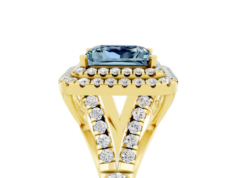 Yellow gold Princess Cut Aquamarine Pavé Split Shank Double Halo Engagement Ring_5