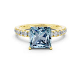 Yellow gold Princess Cut Aquamarine Pave Band Solitaire Ring with Four-Prong Setting_24