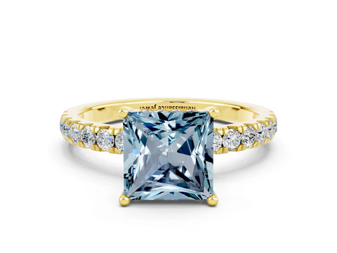 Yellow gold Princess Cut Aquamarine Pave Band Solitaire Ring with Four-Prong Setting_24