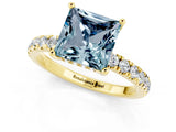 Yellow gold Princess Cut Aquamarine Pave Band Solitaire Ring with Four-Prong Setting_25
