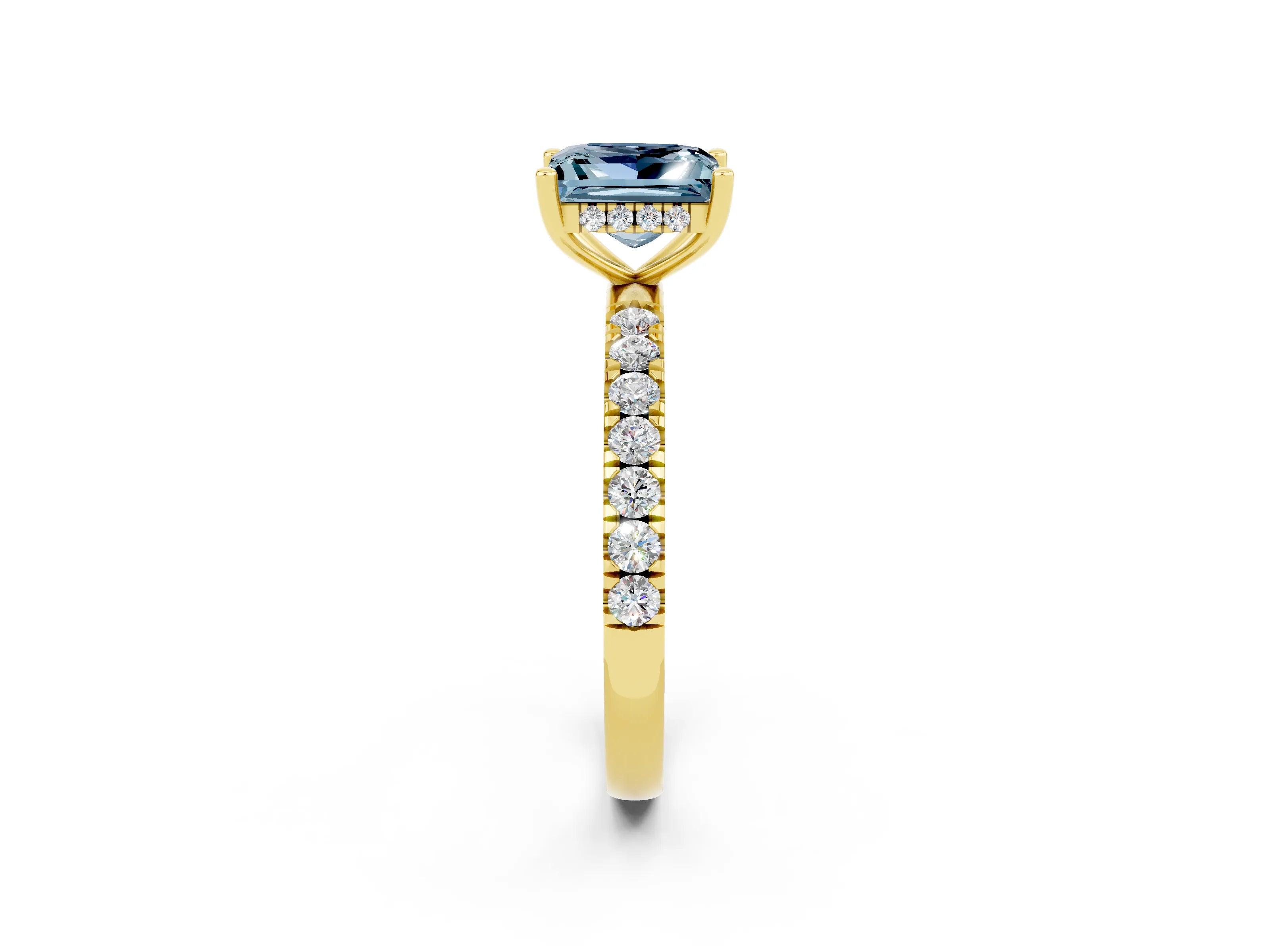 Yellow gold Princess Cut Aquamarine Pave Band Solitaire Ring with Four-Prong Setting_26
