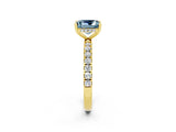 Yellow gold Princess Cut Aquamarine Pave Band Solitaire Ring with Four-Prong Setting_26