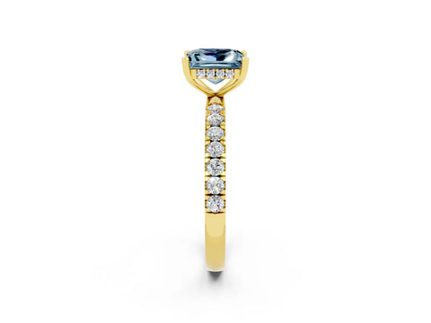 Yellow gold Princess Cut Aquamarine Pave Band Solitaire Ring with Four-Prong Setting_26