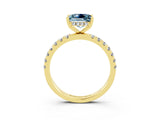 Yellow gold Princess Cut Aquamarine Pave Band Solitaire Ring with Four-Prong Setting_27