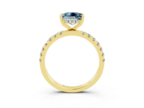 Yellow gold Princess Cut Aquamarine Pave Band Solitaire Ring with Four-Prong Setting_27