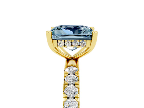Yellow gold Princess Cut Aquamarine Pave Band Solitaire Ring with Four-Prong Setting_29
