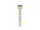 Yellow gold Princess Cut Aquamarine Prong Setting with Side Stones on a Pave Band_2