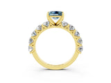 Yellow gold Princess Cut Aquamarine Prong Setting with Side Stones on a Pave Band_3