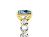 Yellow gold Princess Cut Aquamarine Prong Setting with Side Stones on a Pave Band_5