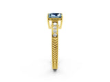 Yellow gold Princess Cut Aquamarine Ring with Milgrain Pavé Band and Four-Prong Setting_14
