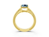 Yellow gold Princess Cut Aquamarine Ring with Milgrain Pavé Band and Four-Prong Setting_15