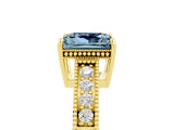 Yellow gold Princess Cut Aquamarine Ring with Milgrain Pavé Band and Four-Prong Setting_17