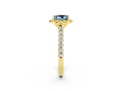 Yellow gold Princess Cut Aquamarine Ring with Pavé Band and Floral Prong Setting_2