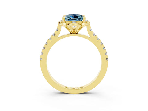 Yellow gold Princess Cut Aquamarine Ring with Pavé Band and Floral Prong Setting_3