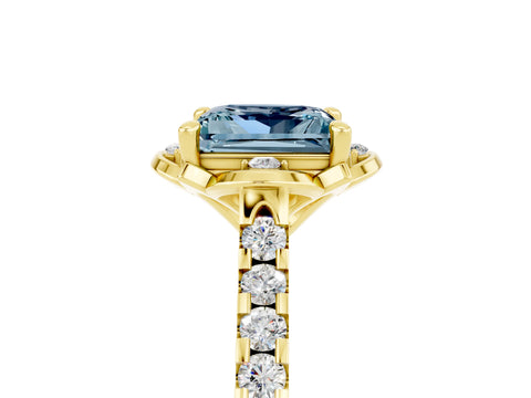 Yellow gold Princess Cut Aquamarine Ring with Pavé Band and Floral Prong Setting_5
