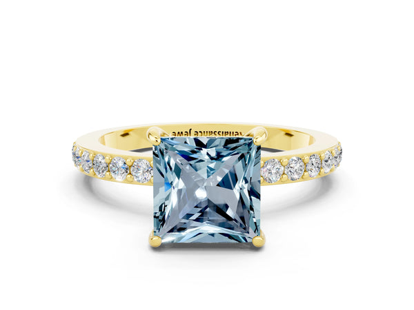 Yellow gold Princess Cut Aquamarine Pavé Engagement Ring with Round  Accents and Prong Setting
